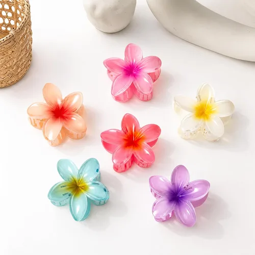 Vista 5 de Paquete de 6 pinzas para el pelo de flores para mujeres, pinzas de hibisco hawaiano, bonitos accesorios para el cabello, regalos para mujeres y niñas