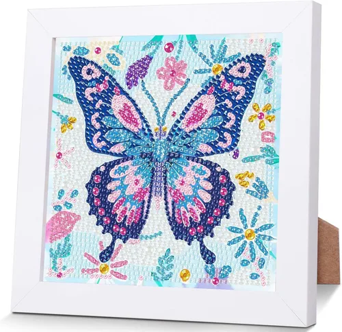 Vista 13 de xackcme Kits de pintura de diamantes de mariposa para niños con marco, arte de diamantes de mariposas para niños de 4 a 8 a 12 años, kit de pintura