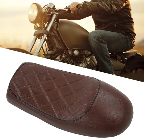 Vista 4 de Qiilu Asiento retro para motocicleta Cafe Racer, cojín de asiento de motocicleta, forma de joroba, reemplazo vintage para CB125 CB175 CB200 CB350