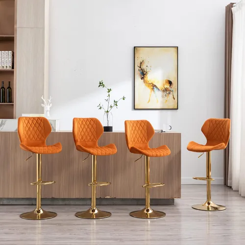 Vista 2 de Orange - Juego de 4 taburetes giratorios de altura de mostrador con respaldo de terciopelo, taburetes de isla de cocina para bar en casa, bistró