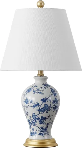Vista 9 de JONATHAN Y JYL3009E Grace 24" lámpara de mesa LED de cerámica/hierro estilo floral de campo francés, azul marino/blanco para dormitorio, sala