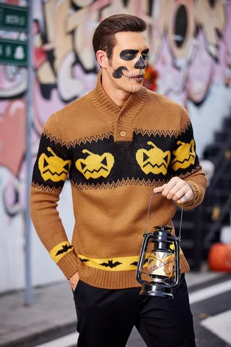 Vista 3 de COOFANDY Suéter de Navidad para hombre, suéteres de Navidad de punto feo, suéter casual con copos de nieve