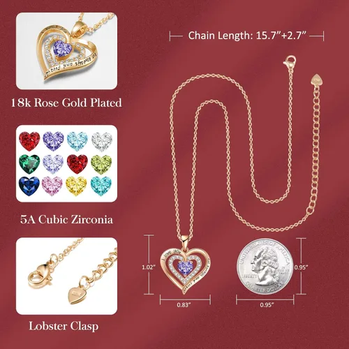 Vista 4 de LIANYU Wife Jewelry 18K Gold 925 Sterling Silver Plated Birthstone Jewelry Heart Pendant Necklace for Women Birthday Jewelry for Girls, Valentine's