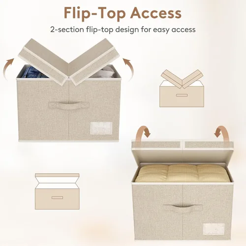 Vista 4 de Lifewit - Contenedores de almacenamiento de ropa con tapas, cajas plegables de tela con asas, organizador decorativo para armario, contenedores