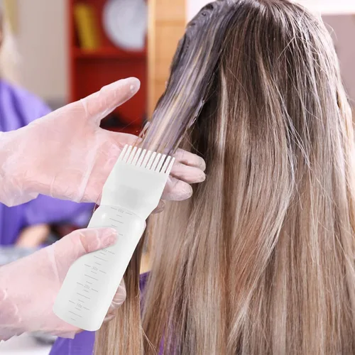 Vista 3 de Botella aplicadora de peine de raíz Pimoys 6 onzas, paquete de 2 aplicadores de aceite para el cabello, botella aplicadora para tinte de cabello