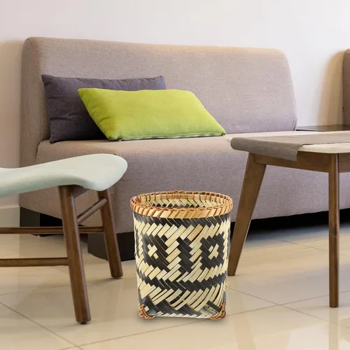 Vista 2 de LIFKOME Basurero tejido de bambú de 9.64 x 8.26 pulgadas, cesta compacta de ratán para almacenamiento, multifunción, para baño, cocina, oficina