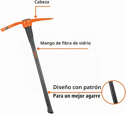Vista 3 de Truper Pick Mattock de 5 libras, mango de fibra de vidrio resistente de 36 pulgadas con agarre que absorbe los golpes, herramienta de excavación