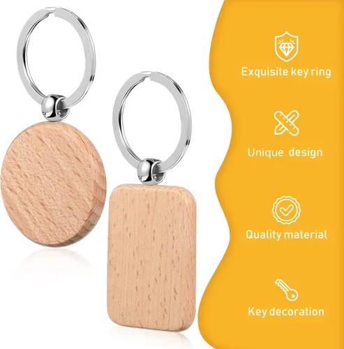 Vista 4 de MAGICLULU 10 llaveros de madera para grabado en blanco, llavero de madera en forma de rectángulo a granel, juego de llaveros de madera