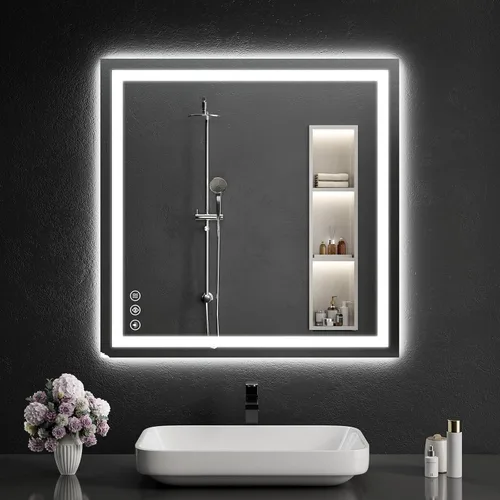 Vista 36 de Espejo de baño LED de 30 x 48 pulgadas con luces, regulable, antivaho, espejo de tocador de baño para pared, retroiluminado + luz frontal, función