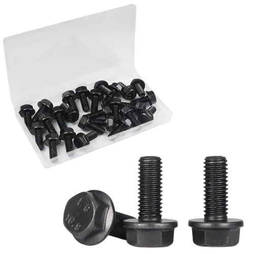 Vista 14 de M6-1.0 x 16 mm Pernos de cabeza hexagonal con brida, tornillos hexagonales de brida, acabado negro Clase 10.9, acero de aleación, totalmente