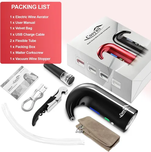 Vista 4 de Decantador de vino eléctrico aireador de vino, accesorios de vino tinto y blanco de un solo toque, aireación y decantador, vertedor de vino, regalos