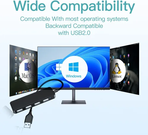 Vista 6 de Concentrador USB, divisor USB, adaptador USB de 4 puertos, extensor para laptop, PC, MacBook, Mac Pro, Mac mini, iMac, Surface Pro y más