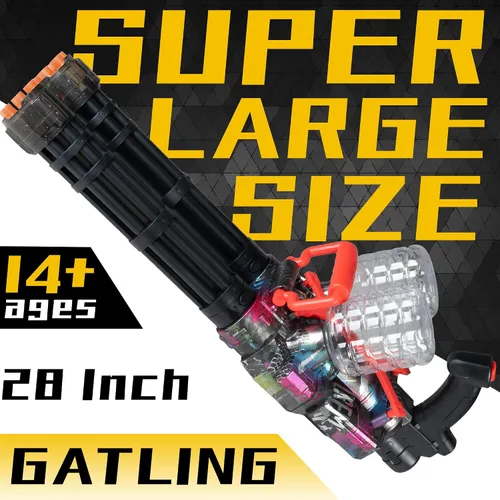 Vista 4 de Gatling - Juguete de gel Splat Blaster Gatling - Barriles giratorios duales - Luz LED colorida - Totalmente automático - Batería recargable de 7.4 V