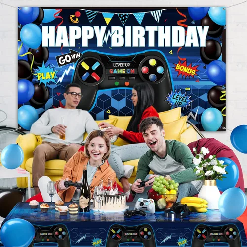 Vista 7 de Tatuo Decoraciones de cumpleaños de videojuegos para niños, decoración de Azul