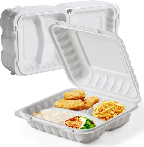 Vista 7 de Recipientes para alimentos de 7.8" 30 onzas, paquete de 65 unidades, plástico de polipropileno relleno mineral sin BPA, 3 compartimentos envoltorio