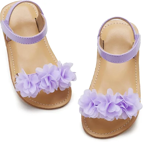 Vista 17 de Sandalias de verano para niñas con puntera abierta, sandalias planas de princesa con suela cómoda D742 Oro