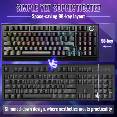 Vista 7 de Mechanical Gaming Keyboard with Red Switches 98 Keys PC Gaming Keyboard with BacklitMulti-Function Volume & Lighting Knob,Anti-Ghosting Wired USB