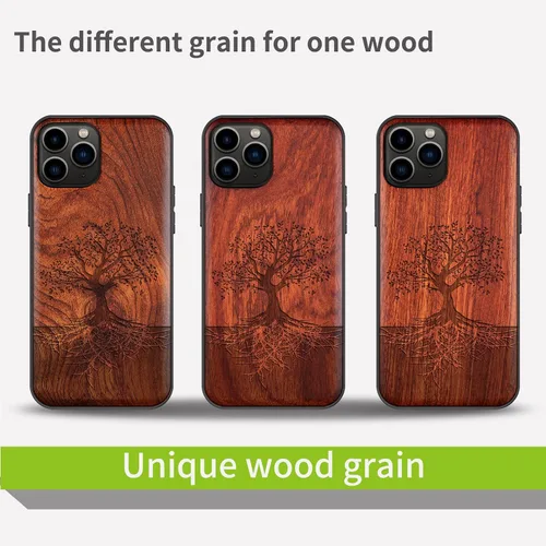Vista 7 de Carveit Funda de madera para iPhone 11 Pro Max [madera real dura y TPU suave negro] a prueba de golpes, protector de teléfono de madera único