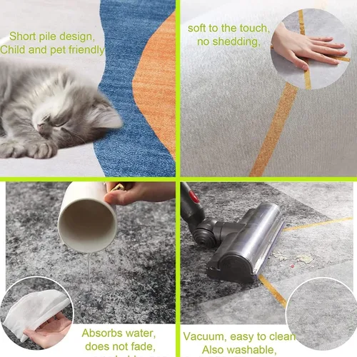 Vista 2 de Alfombra rectangular para sala de estar, dormitorio, fácil de limpiar, resistente a las manchas, contemporánea, suave, alfombra de felpa verde