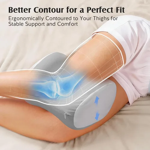 Vista 11 de YFONG Almohada de rodilla para dormir de lado, almohada de espuma viscoelástica, color gris