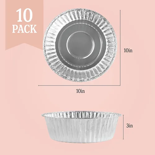 Vista 4 de PLASTICPRO Sartenes redondas desechables de aluminio de 10 pulgadas con papel de estaño, extra profundas aptas para congelador y horno - Para