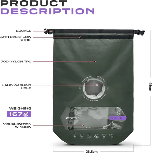Vista 2 de ETROL Bolsa de lavado portátil, lavadora manual ligera para viajes, camping, lavandería, ropa de bebé, no eléctrica, con salida de agua inferior y 2