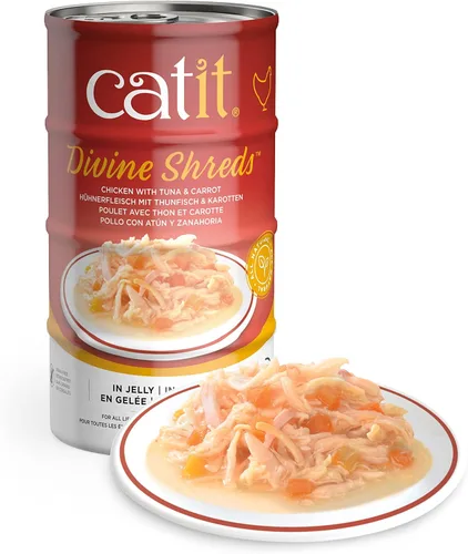 Vista 12 de Catit Divine Shreds in Jelly, adorno prémium para comida para gatos, paquete múltiple de pollo