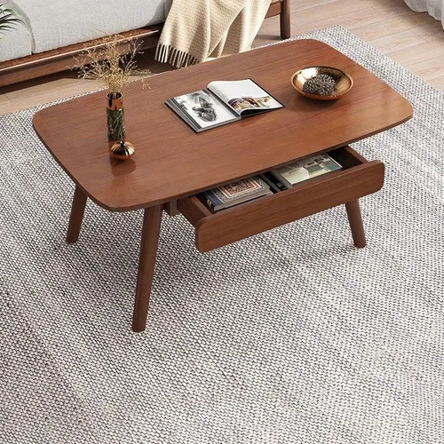 Vista 3 de Mesa auxiliar, contemporánea de madera maciza con 4 patas, mesa auxiliar rectangular con almacenamiento para sala de estar, fácil montaje, natural