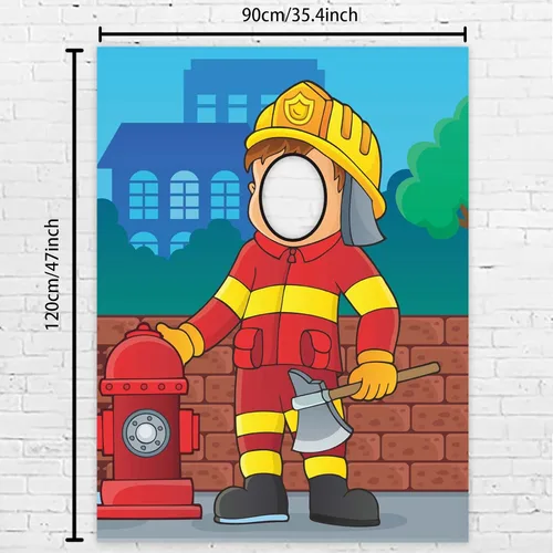 Vista 3 de Cartel de fotos de bombero, fondo grande con cara de bombero para juego de simulación, fiesta, rescate, decoración temática para fiesta de primer