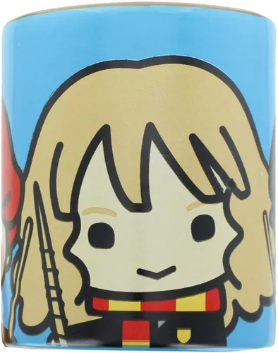 Vista 3 de Harry Potter Taza de café, 11 onzas, color azul con diseño de Harry, Hermione y Ron Chibi, regalo para niños y adultos, cerámica