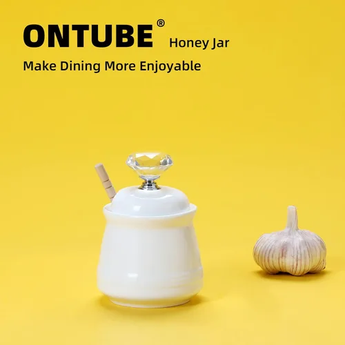 Vista 3 de ONTUBE Olla de cerámica de miel de 12 oz con tapa de cristal y tapa