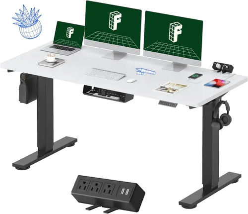 Vista 37 de FLEXISPOT EN2 Escritorio de pie de una pieza completa con regleta de alimentación de abrazadera, escritorio eléctrico de altura ajustable de 40 x 24