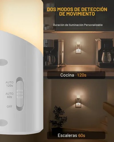 Vista 4 de Lyridz - Luz nocturna LED enchufable con sensor de movimiento de 360°, luces nocturnas regulables de 1 a 150 lúmenes para interiores para baño