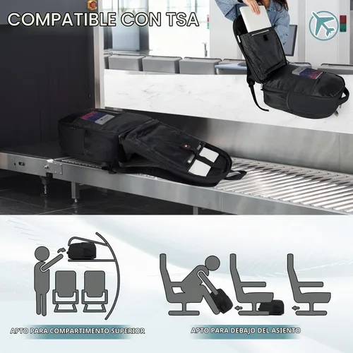 Vista 6 de Mochila de viaje para laptop de 17 pulgadas, extra grande, con orificio de carga USB, 45L, antirrobo, resistente al agua, bolsa para computadora