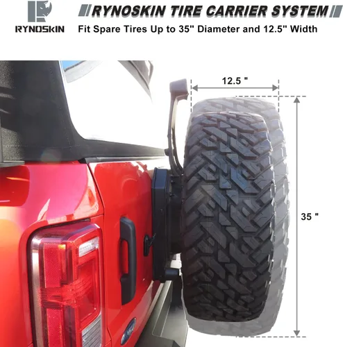 Vista 4 de RYNOSKIN Portaneumáticos de repuesto compatible con Ford Bronco 2021-2026, resistente, reubicación, permite el uso de neumáticos de repuesto de 35
