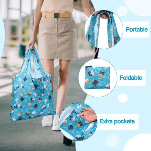 Vista 6 de Paterr Paquete de 50 bolsas de comestibles reutilizables plegables, bolsas de compras lavables a granel con bolsa de transporte para comestibles
