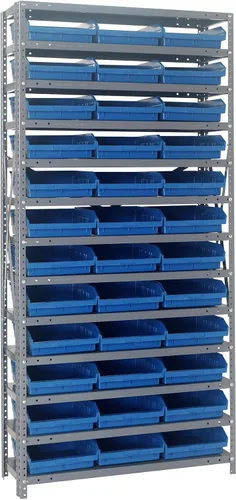 Vista 129 de Quantum QSBU-245BK Heavy Duty Shelving Unit with (7) Shelves and (24) QUS245 Black Bins for Garage Warehouse Storage Distribution 400 lb Load