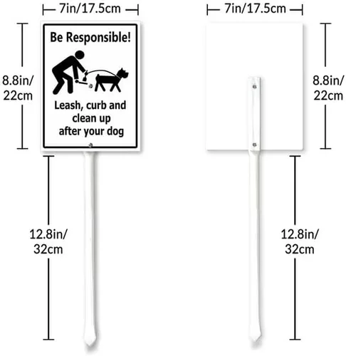 Vista 7 de Letreros con estaca «Be Responsable» con correa, bordilla y limpia después de tu perro, letrero de aluminio resistente sin óxido, decoración