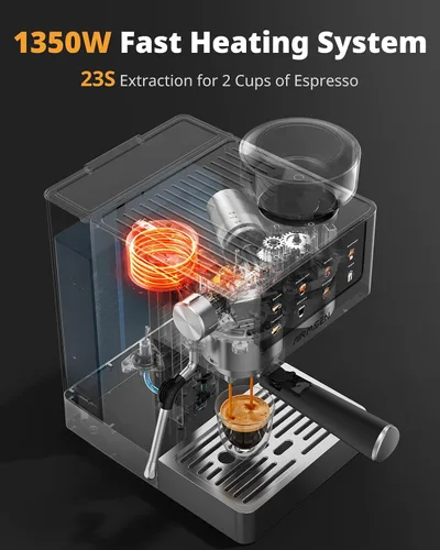 Vista 16 de AIRMSEN Máquina de café expreso con molinillo, 20 bares, varita de vapor