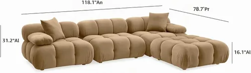Vista 3 de TOV Furniture Calliope - Seccional modular de 4 piezas (terciopelo, marrón)