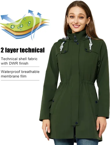 Vista 2 de ATLASLAVA Chaqueta impermeable para mujer, impermeable, larga, ligera, rompevientos, para exteriores