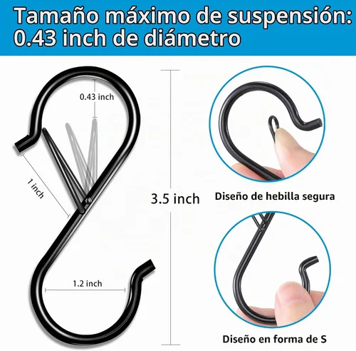 Vista 6 de FSAH 17 piezas de ganchos en S para colgar con hebilla de seguridad, ganchos de acero inoxidable con forma de S de 3.5 pulgadas con bloqueo