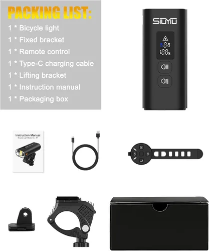 Vista 9 de 17* LED 4800 Lumen Bike Lights, USB-C Rechargeable Bicycle Light, Super Bright Bike Lights for Night Riding, IP65 Waterproof Bicycle Headlight for