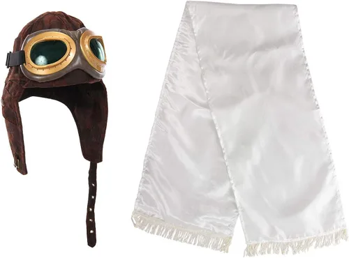 Vista 5 de elope Kit de accesorios para disfraz de aviador con gafas de sombrero y bufanda Marrón