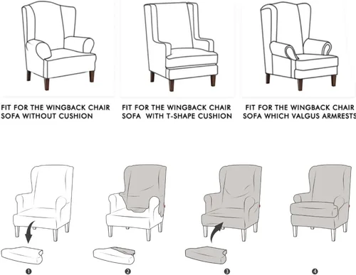 Vista 7 de INFLAG Fundas para silla con respaldo de ala, fundas elásticas de elastano para silla con respaldo de ala, fundas para sofá, fundas lavables