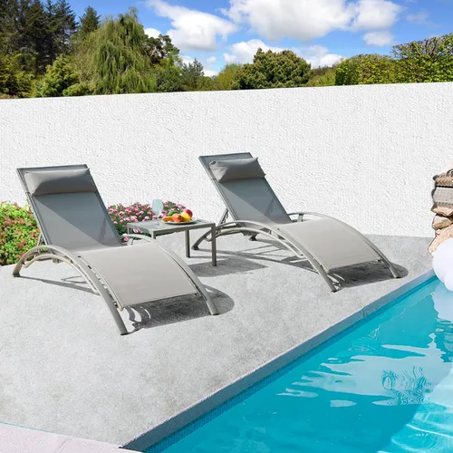 Vista 11 de domi outdoor living Domi - Juego de 2 sillas de salón de aluminio para exteriores con 5 posiciones ajustables, tumbona al aire libre para piscina