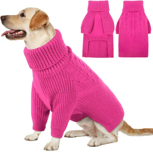 Vista 19 de Queenmore Suéter de invierno para cachorros – Suéter cálido de invierno para perros medianos y medianos, manga larga, cuello alto, azul, XS