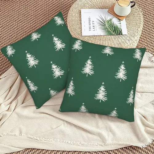 Vista 4 de Fundas de almohada de Navidad de 16 x 16 pulgadas, juego de 2 fundas de almohada verdes para decoración de árboles de Navidad, fundas de almohada