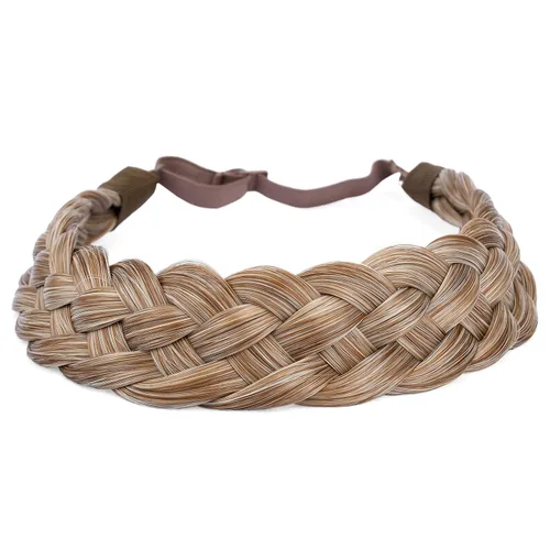 Vista 8 de Diadema clásica de cabello sintético trenzado de 5 hebras, trenzas gruesas y anchas, extensión de cabello con elástico para mujeres y niñas