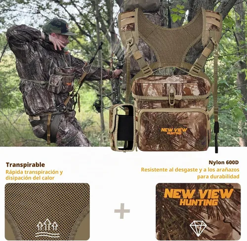 Vista 2 de NEW VIEW CamoRanger Binocular Harness Chest Pack, Ripstop Bino Harness with Rangefinder Pouch and Rain Cover for Hunting